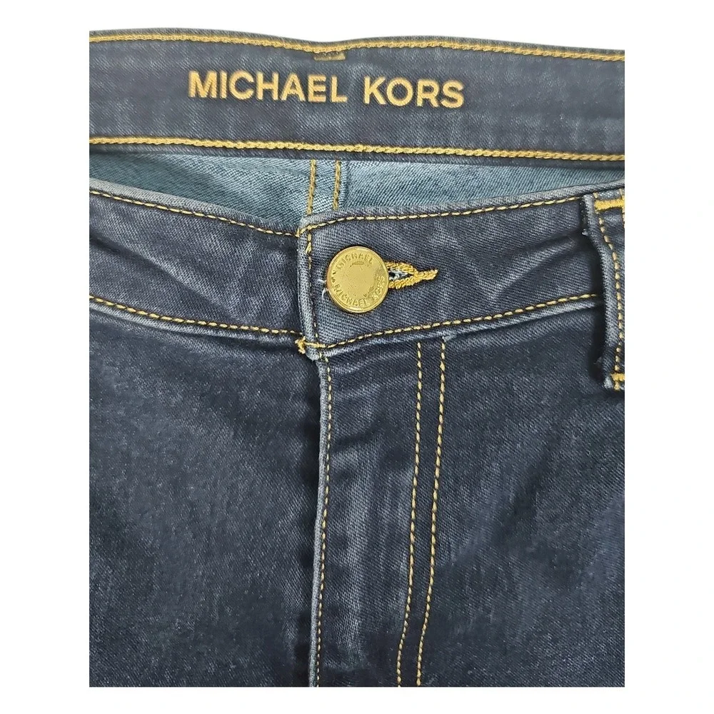 Michael Kors Skinny Jeans Dark Wash Indigo Gold Hardware Womens 14